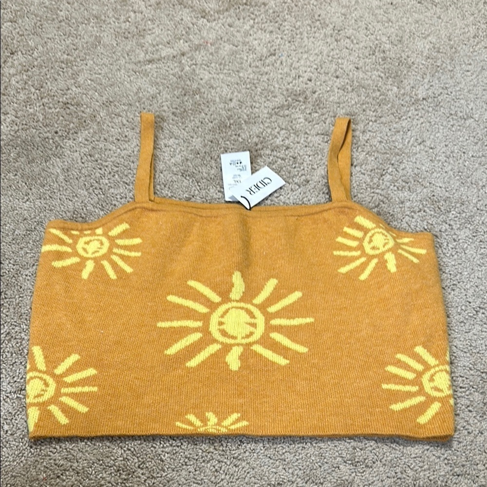 Cider Sun Catcher  Knit Tank 1X Crop Square Neck NWT